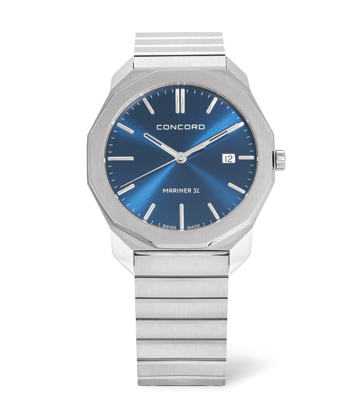 Stainless steel, 
blue dial