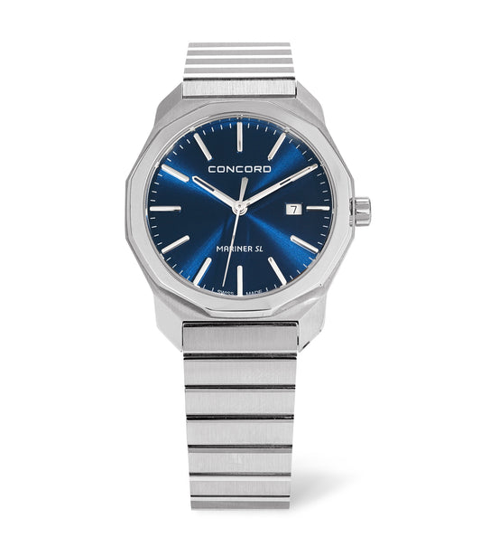 Stainless steel, blue dial watch