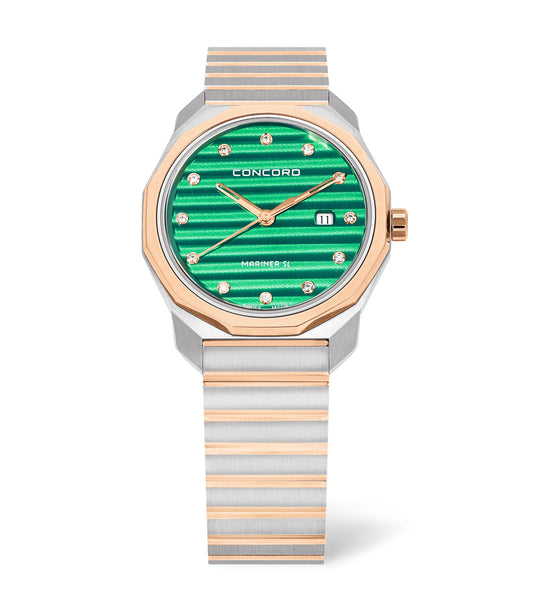 Stainless steel/18K RG, 
petroleum 12D dial