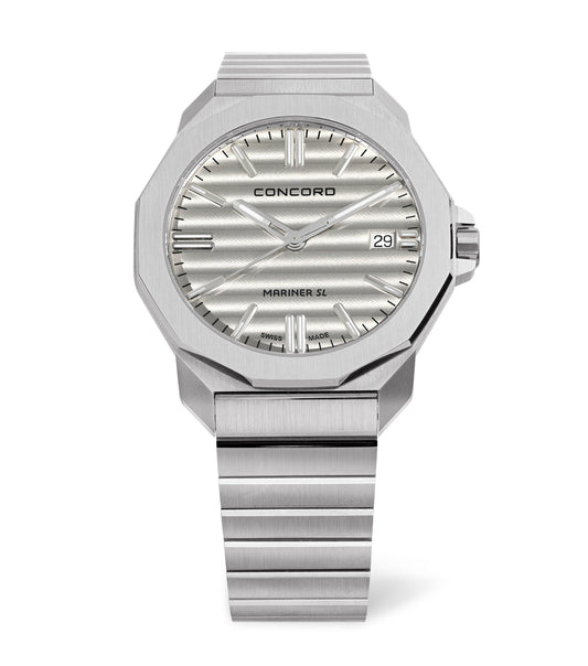 Stainless steel, 
silver dial