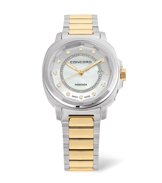 Stainless Steel/Yg PVD White Mop 12D Dial Watch