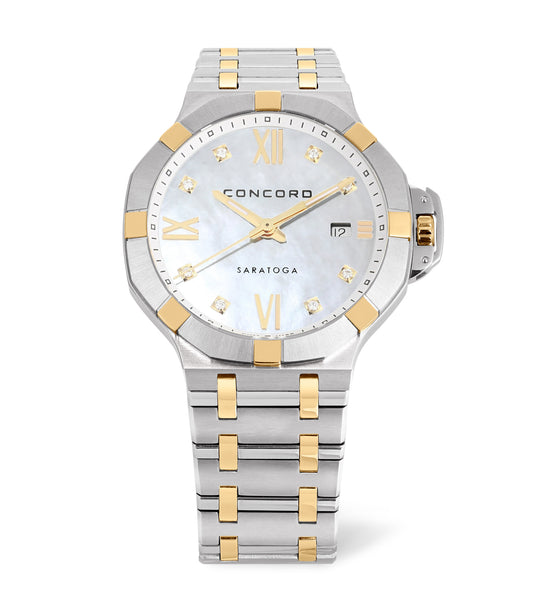 Ladies Watch STL GLD SARATOGA LADY QTZ 31MM WHT MOP DL BRCT
