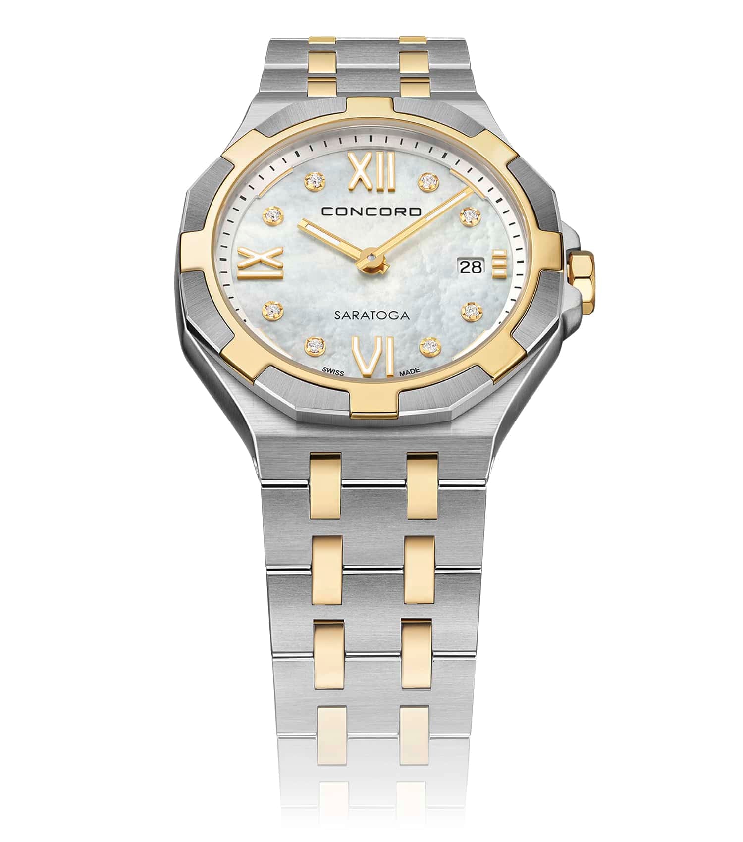 Stainless steel and gold, White MOP Dial, 30mm, Quartz