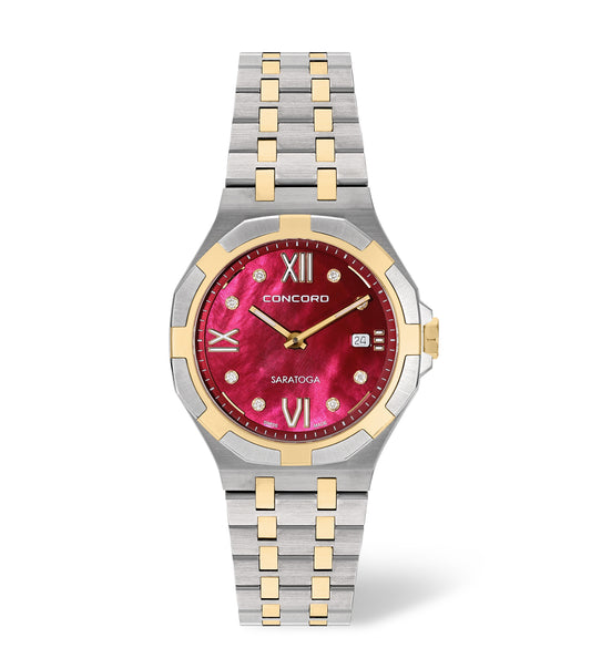 Stainless steel and gold, Red MOP Dial, 30mm, Quartz