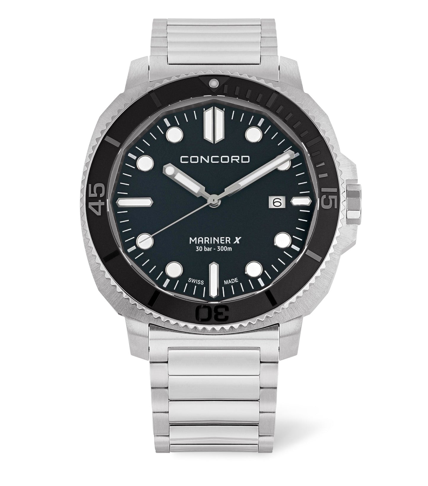 Stainless steel, black dial, black ceramic bezel ring, additional black rubber strap