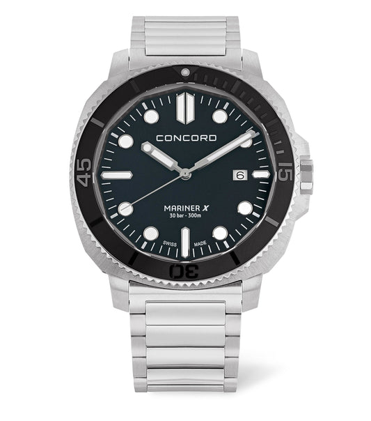 Stainless steel, black dial, black ceramic bezel ring, additional black rubber strap