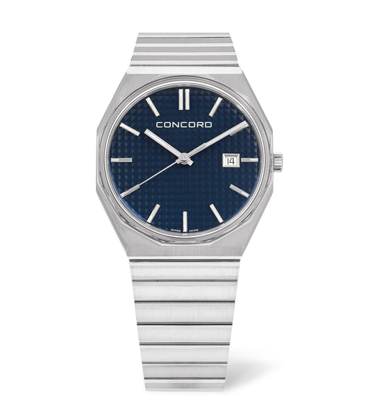 Stainless steel, Blue dial, 39mm, Quartz