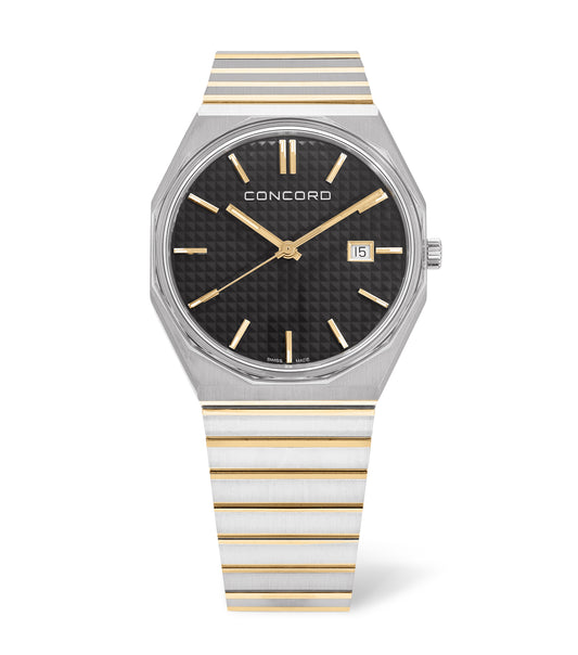 Stainless Steel and Gold, Anthracite Dial, 39mm, Quartz, Steel and Gold Bracelet