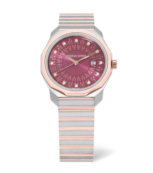 Stainless steel and gold, Pink Dial, 30mm, Quartz