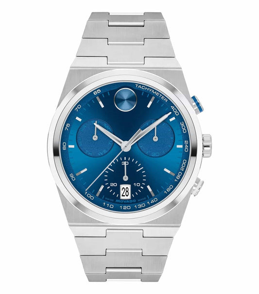 Movado watch in a sleek black hue, showcasing a minimalist round face and stainless steel band, captured at an angled side view.