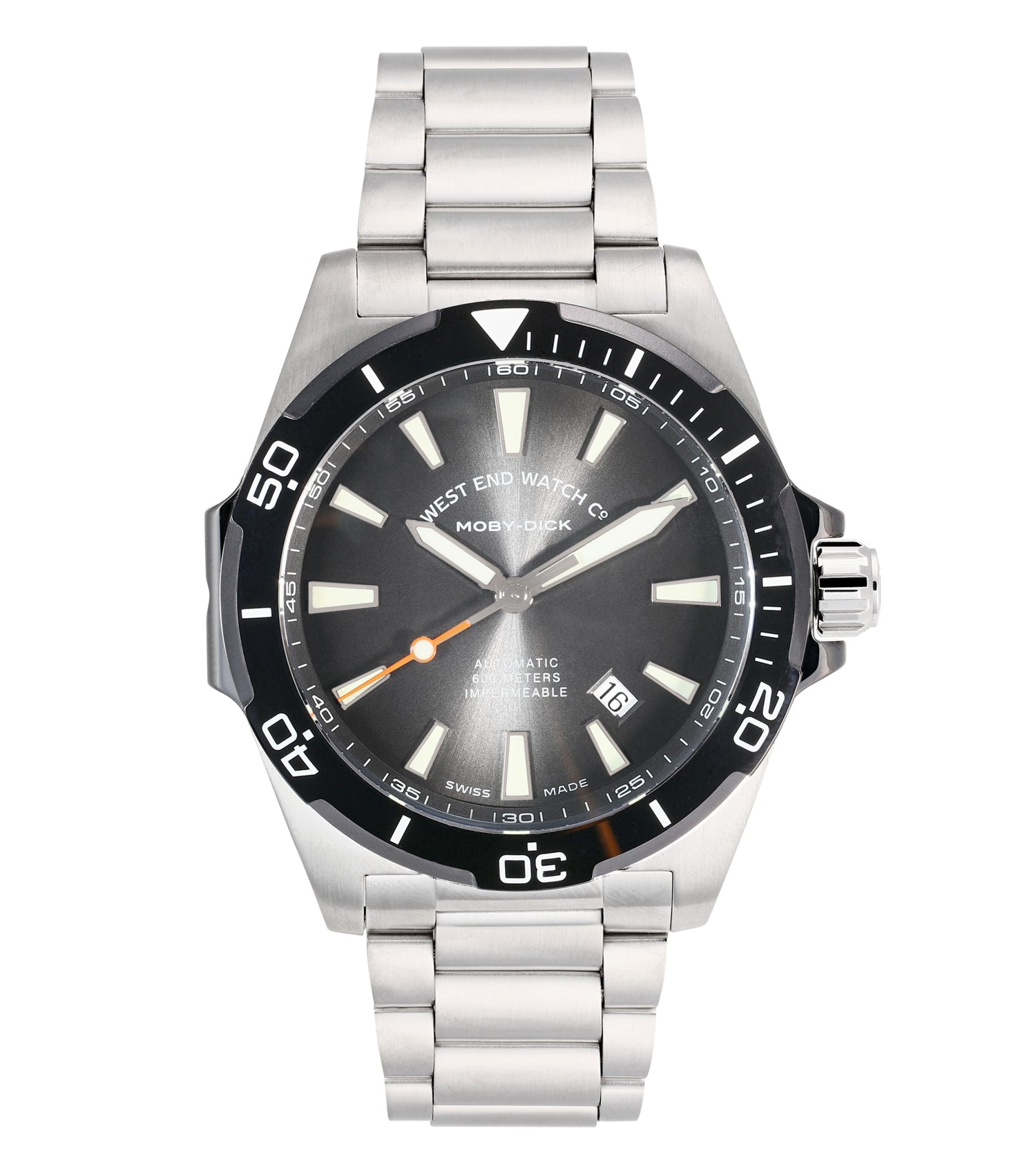 West End white watch elegantly displayed at a classic vertical angle, showcasing its minimalist and sleek design