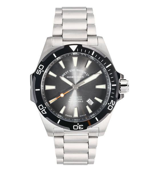 West End white watch elegantly displayed at a classic vertical angle, showcasing its minimalist and sleek design