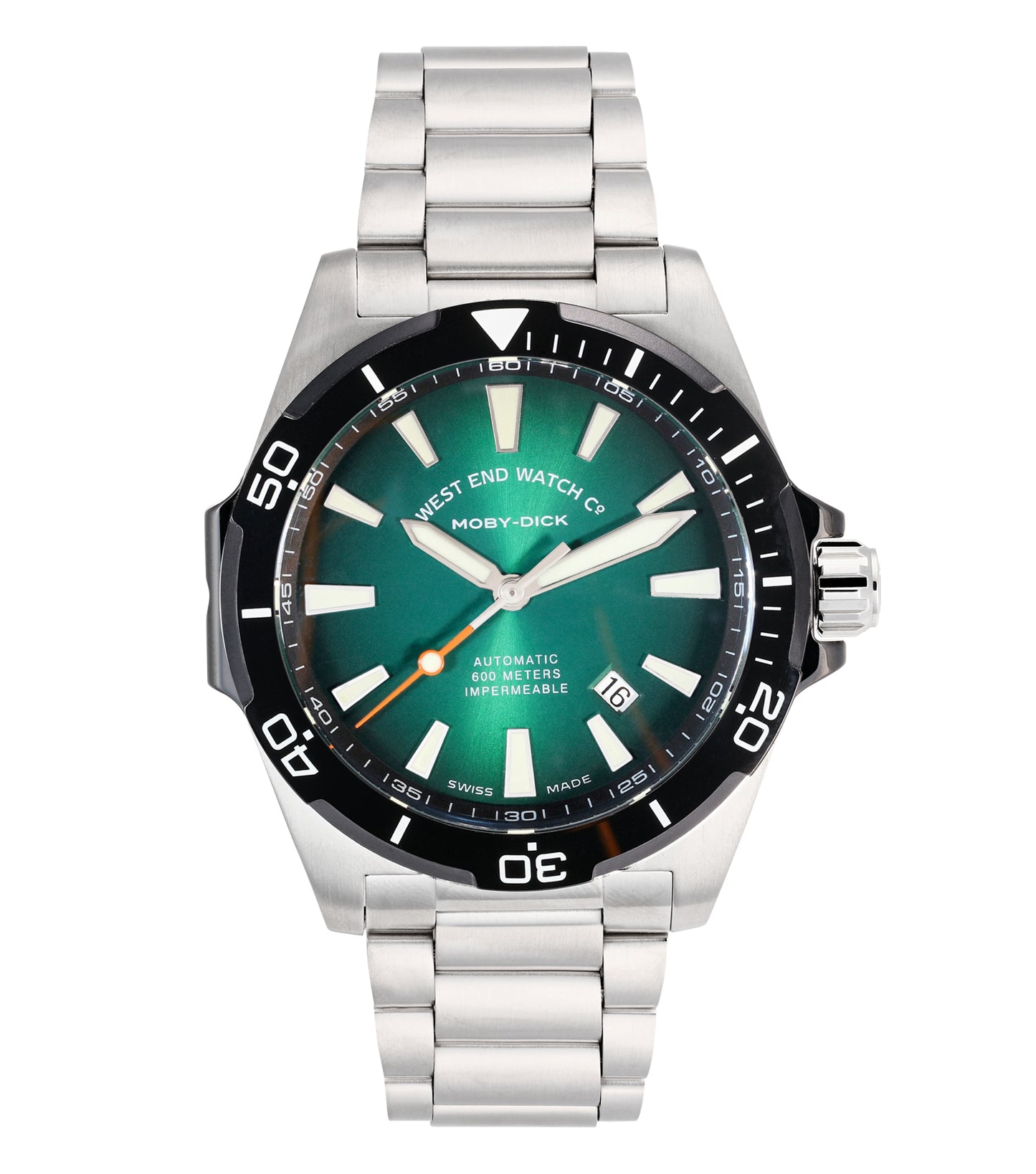 West End sleek black watch with a sophisticated design, showcasing a gold-tone bezel and elegant strap, angled from the front.