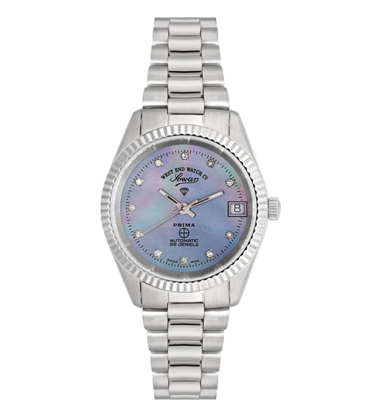 Sleek West End watch in black, elegantly displayed at a side angle highlighting its bold dial and polished metal accents.