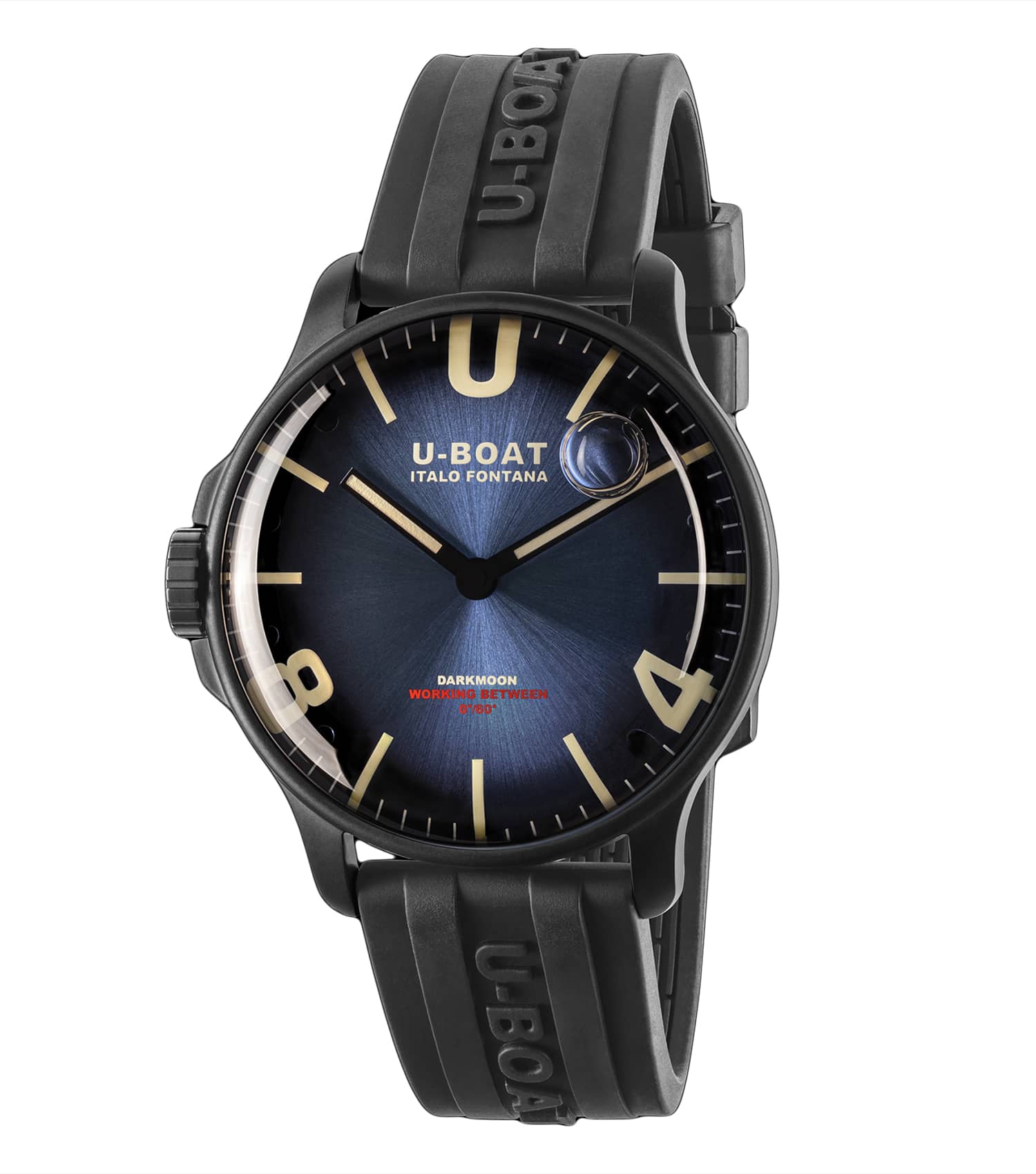 DARKMOON BLACK STEEL PVD 44MM QUARTZ BLUE DIAL BLACK RUBBER STRAP