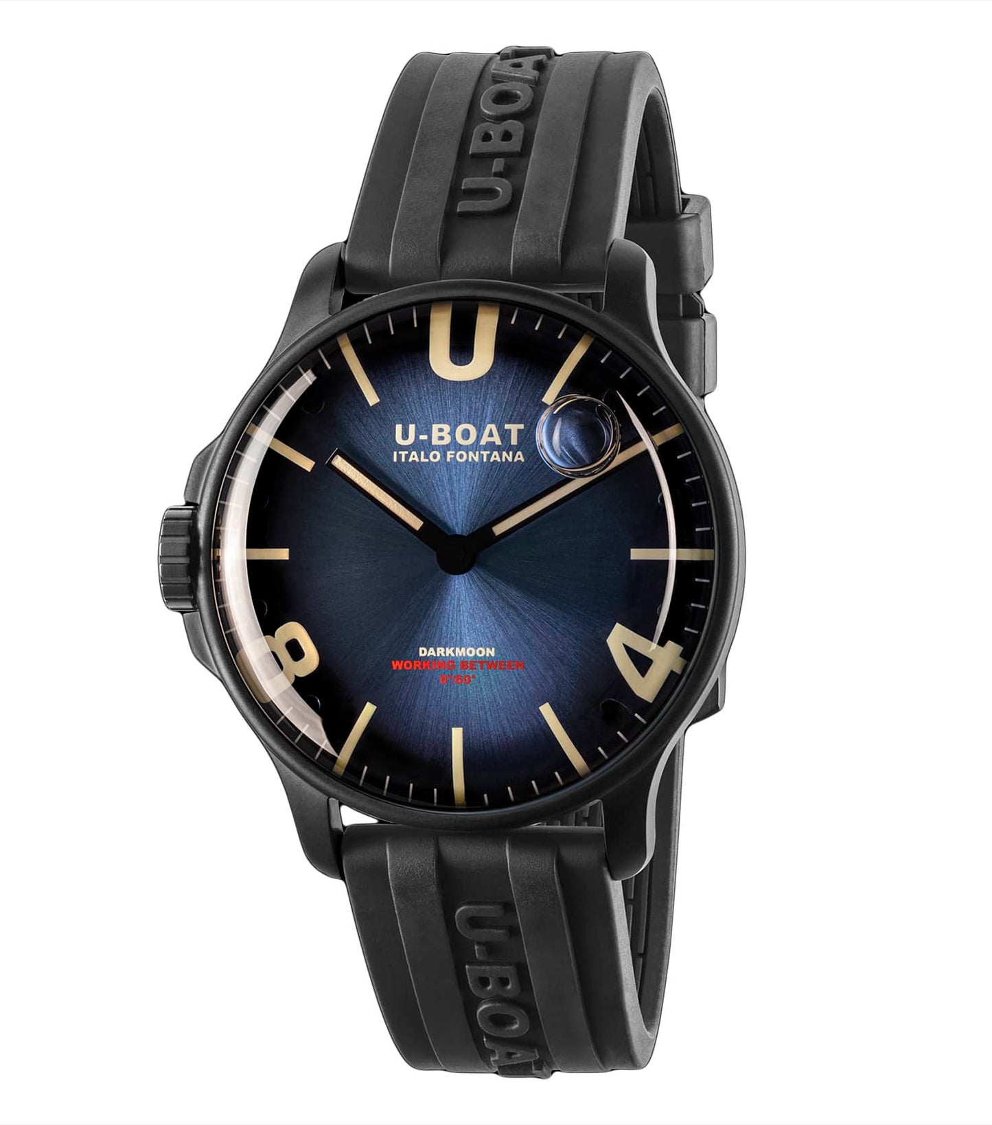 DARKMOON BLACK STEEL PVD 44MM QUARTZ BLUE DIAL BLACK RUBBER STRAP