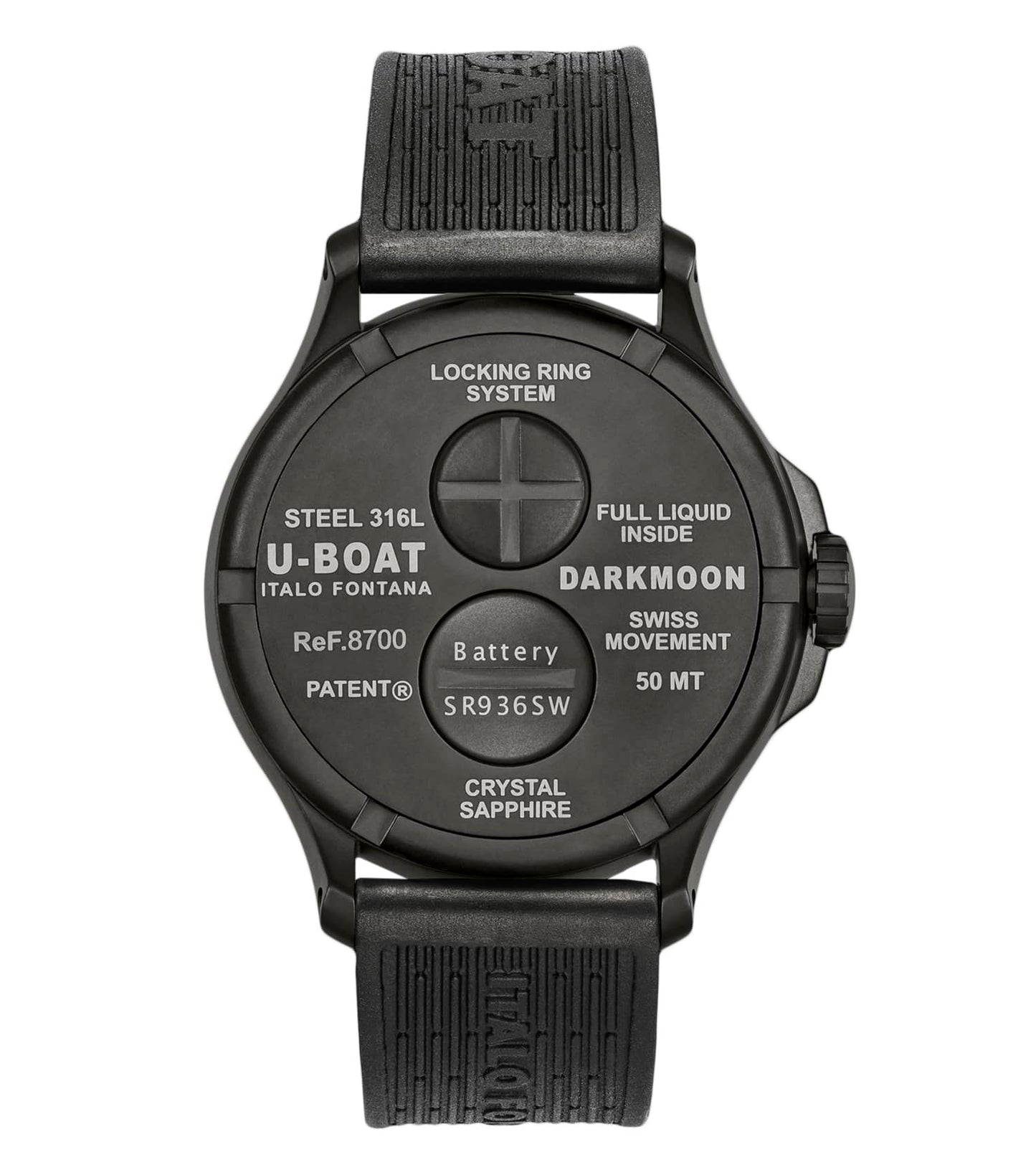 DARKMOON BLACK STEEL PVD 44MM QUARTZ BLUE DIAL BLACK RUBBER STRAP