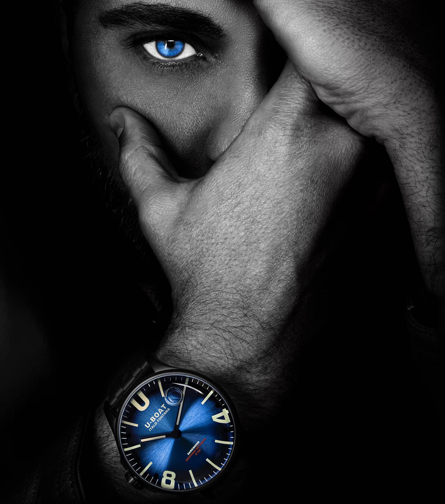 DARKMOON BLACK STEEL PVD 44MM QUARTZ BLUE DIAL BLACK RUBBER STRAP