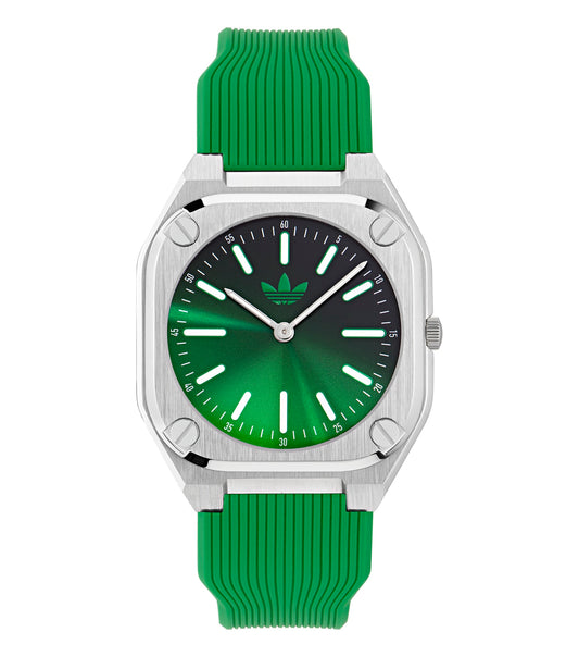 Adidas Thin Analog Watch in sleek black, side angle view showcasing modern, minimalist design and premium craftsmanship.