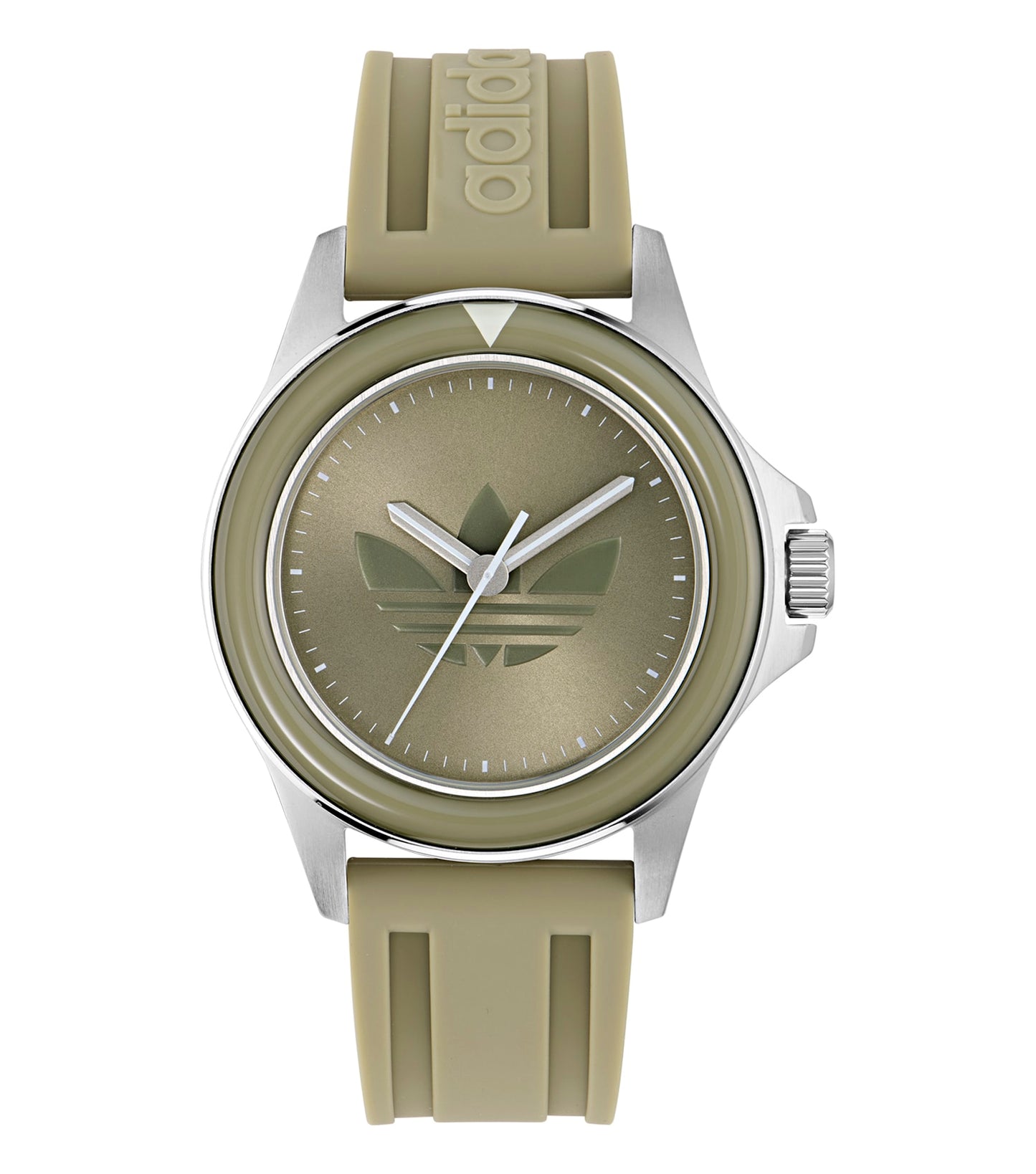 Adidas watch with vibrant black color, displayed at a slight side angle, showcasing minimalist design and sleek form.
