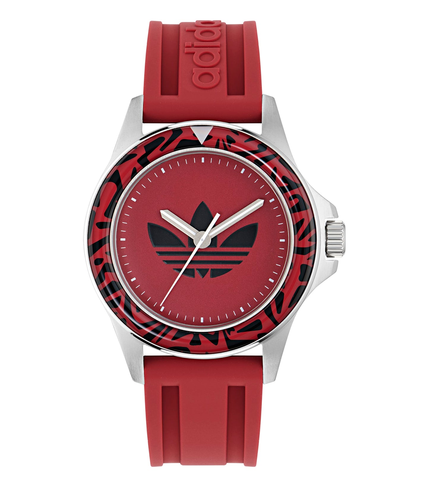 Adidas Watch in striking black, front angle view showcasing sleek design and vibrant blue dial—ideal for watch enthusiasts.