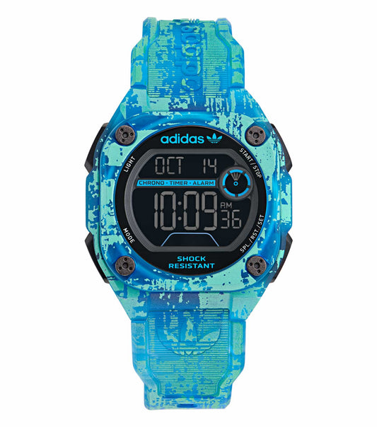 Adidas black watch, angled side view, showcasing sleek design and modern aesthetics for watch enthusiasts.