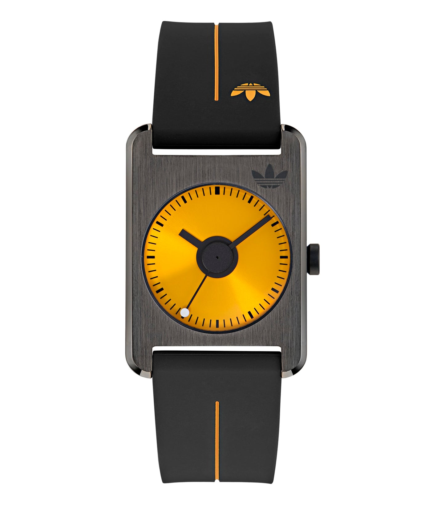 Adidas analog watch in vibrant blue, showcasing a sleek wristband design at a 45-degree angle, epitomizing sporty elegance.