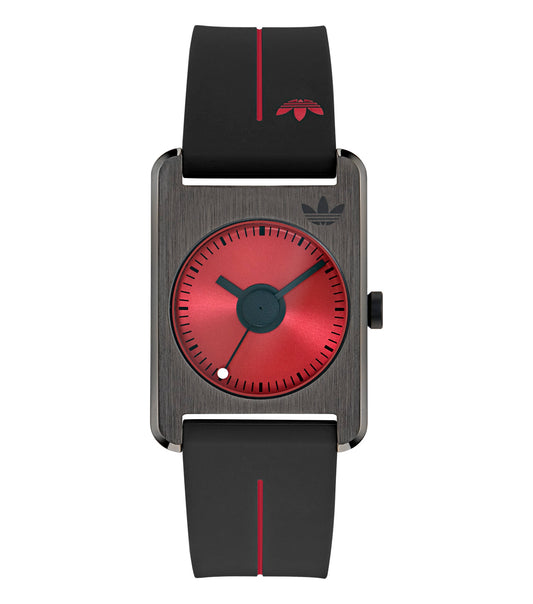adidas watch in black, elegant side angle showcasing minimalist design and precision craftsmanship for watch enthusiasts