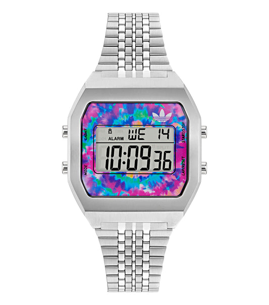 Adidas watch in a neutral tone with a sleek, minimalist design, showcased at a 36-degree angle on a plain background.