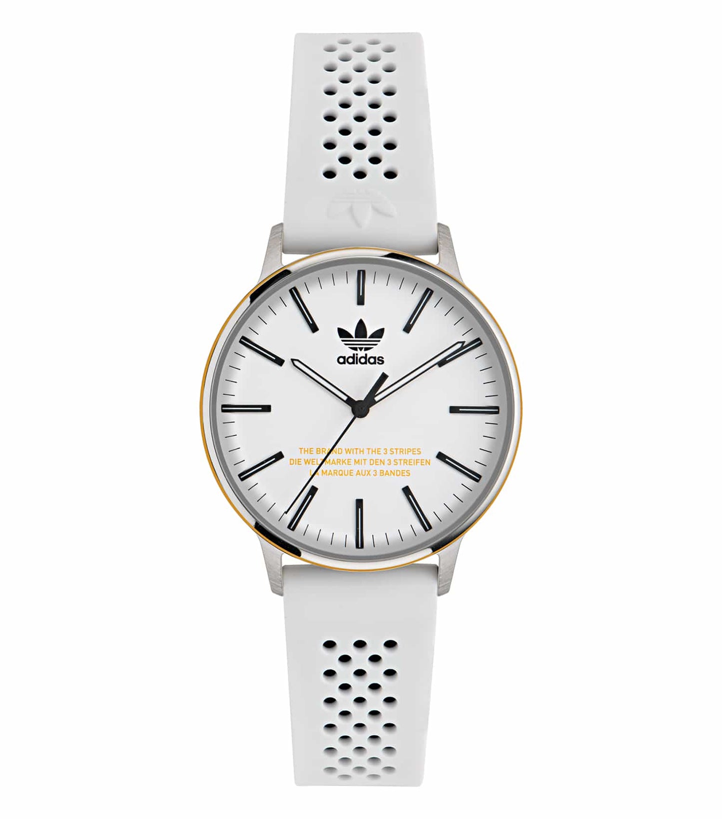 Adidas watch in quartz color displayed at an angle showcasing its sleek design and modern features, passion for timepieces.