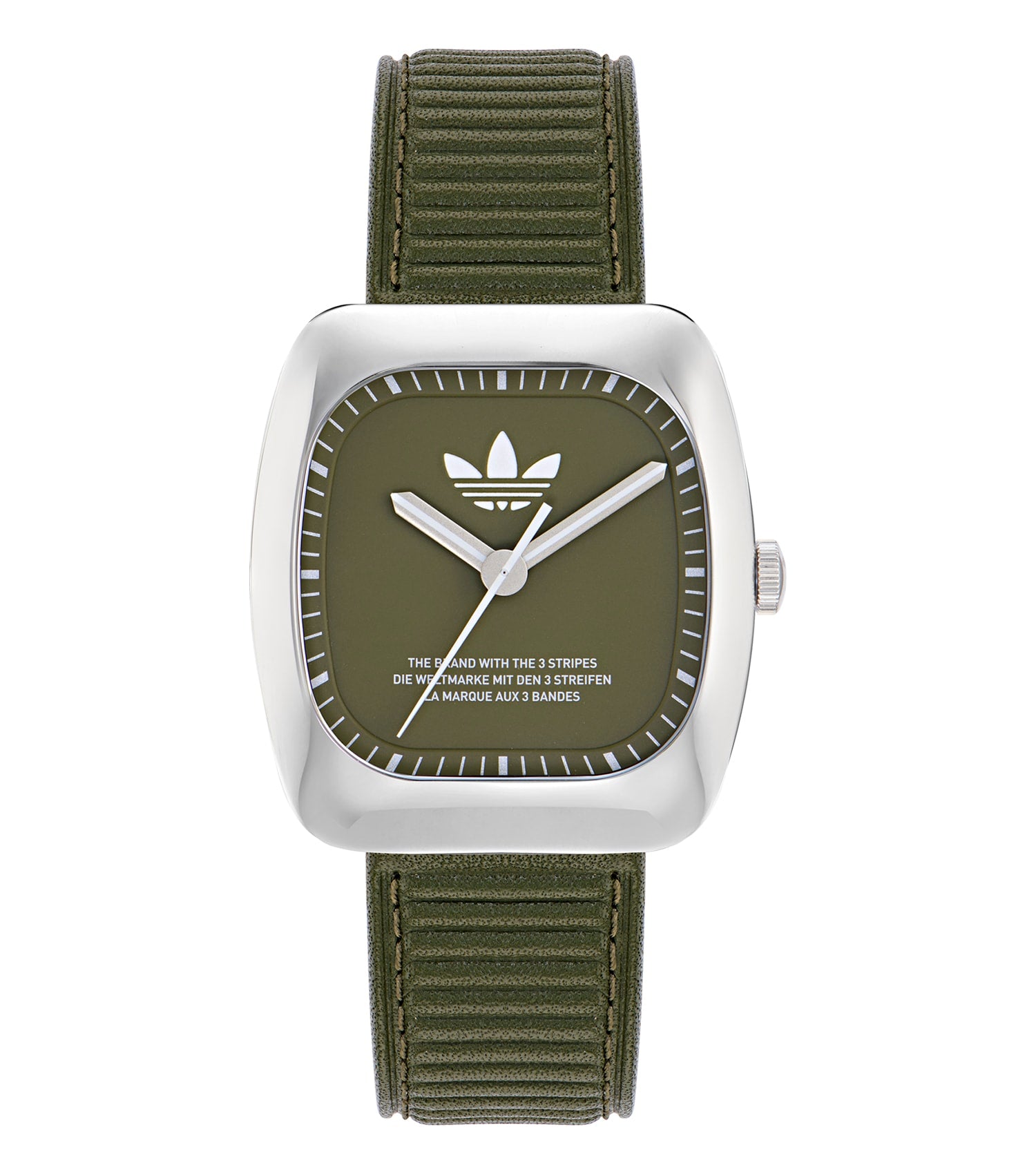 Adidas retro wave watch with easygoing flow, light beige color, front angle, showcasing stylish simplicity and modern timepiece allure.