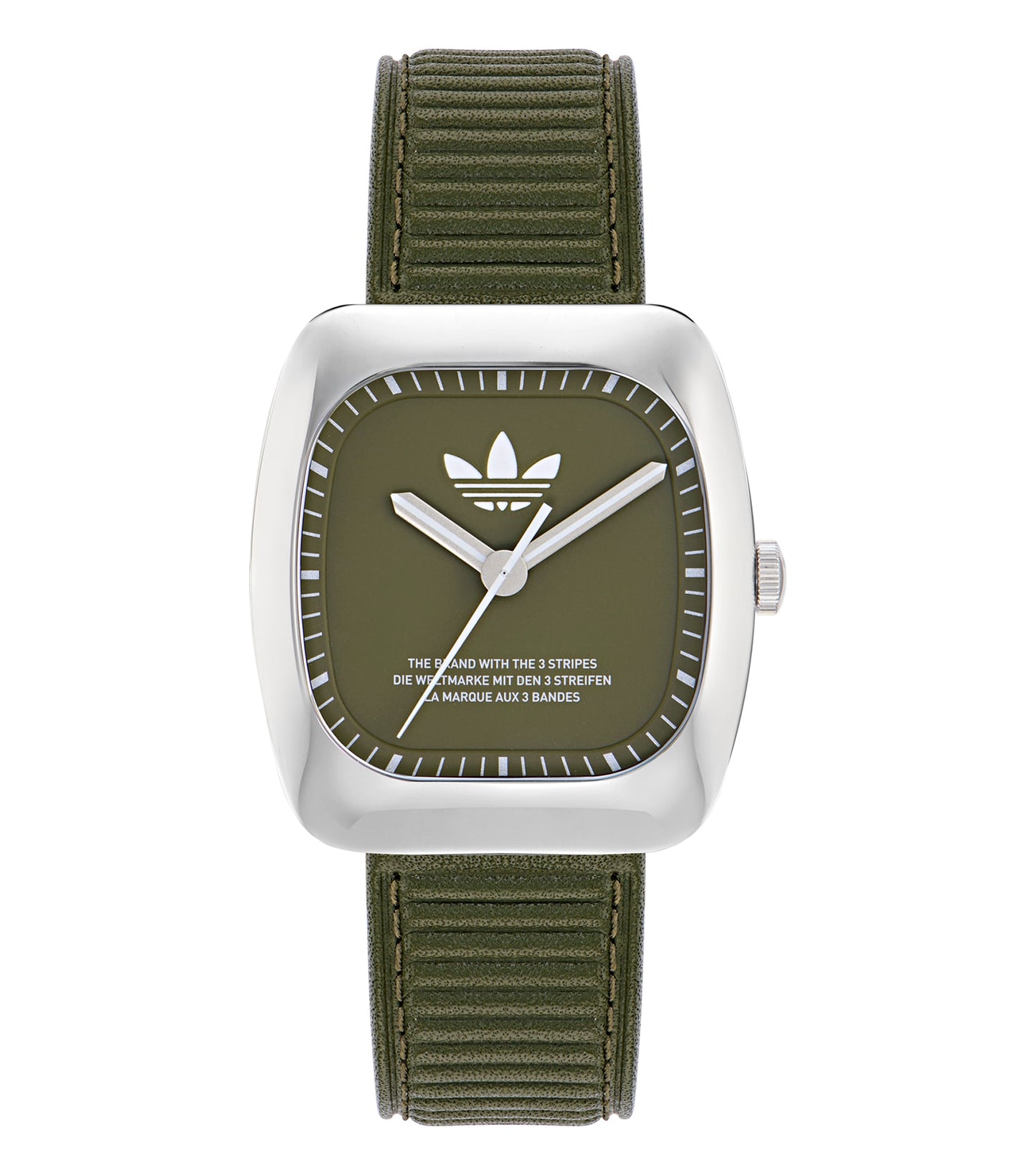 Adidas retro wave watch with easygoing flow, light beige color, front angle, showcasing stylish simplicity and modern timepiece allure.