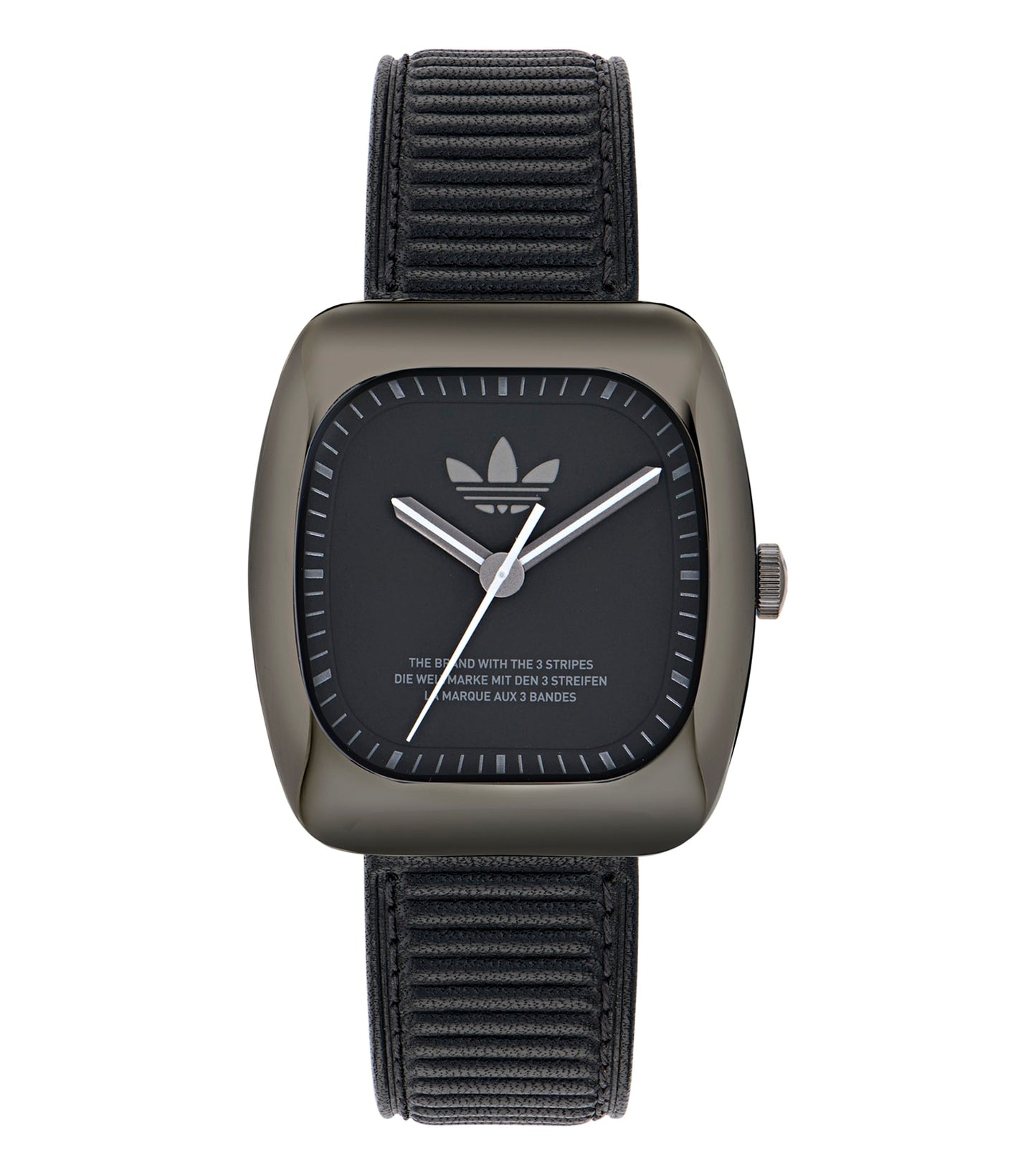 Adidas watch in wave color, viewed from an angled side perspective, showcasing its sleek design and smooth, easygoing flow.