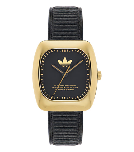 Adidas retro wave watch in vibrant easygoing flow color, side angle showcasing elegant dial design and vintage-inspired style.