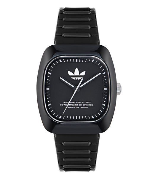 adidas two-tone watch showcasing a blend of silver and gold, angled right side, stylish stainless steel band, passionate design