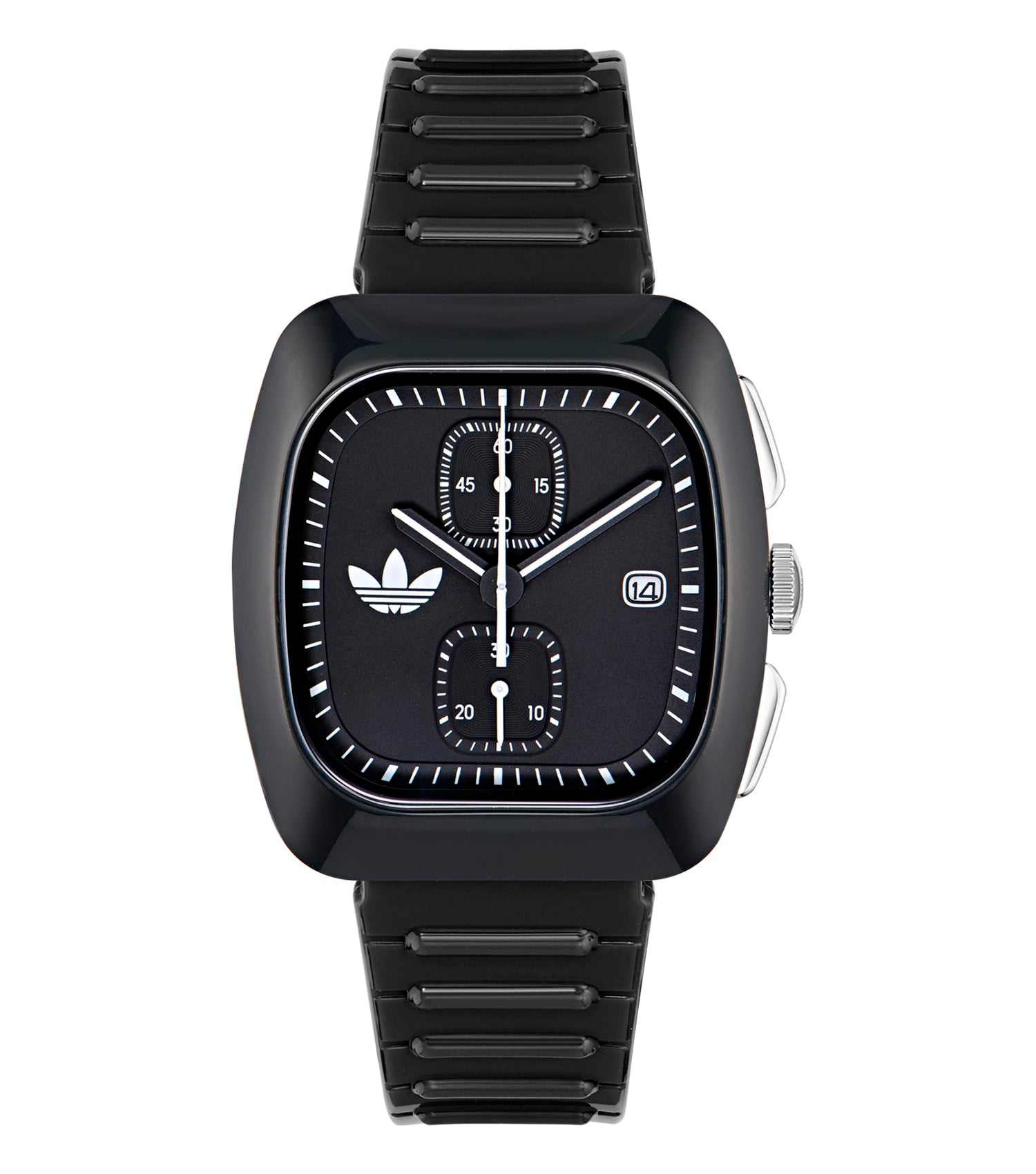 adidas retro wave watch in vibrant blue color, displayed at a dynamic side angle showcasing its sleek, minimalist design.