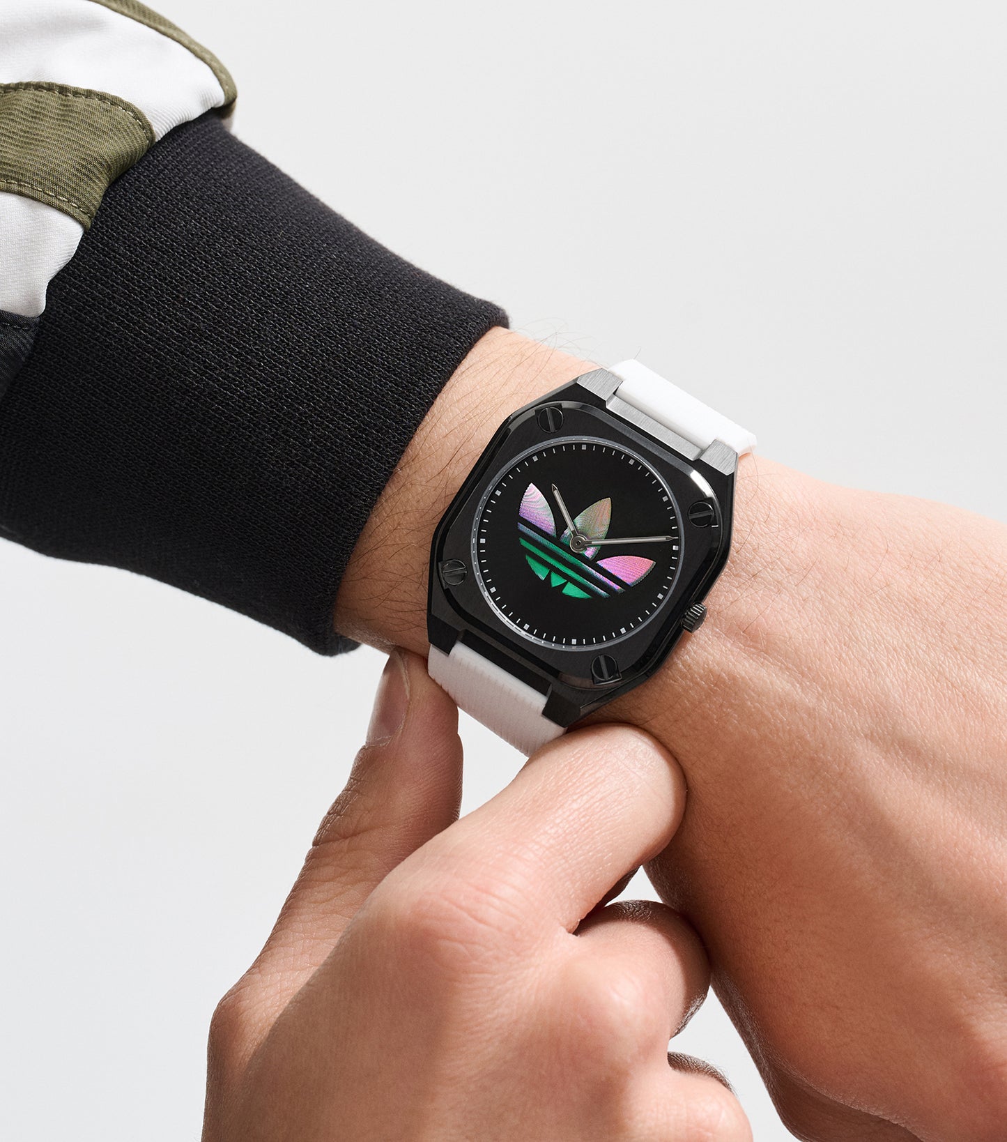 IP Black SST Case Black Dial White Silicone Strap