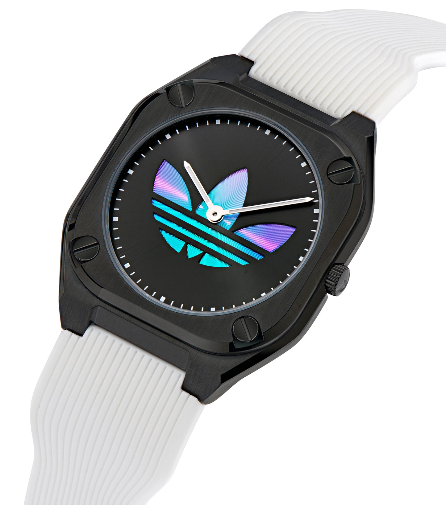 IP Black SST Case Black Dial White Silicone Strap