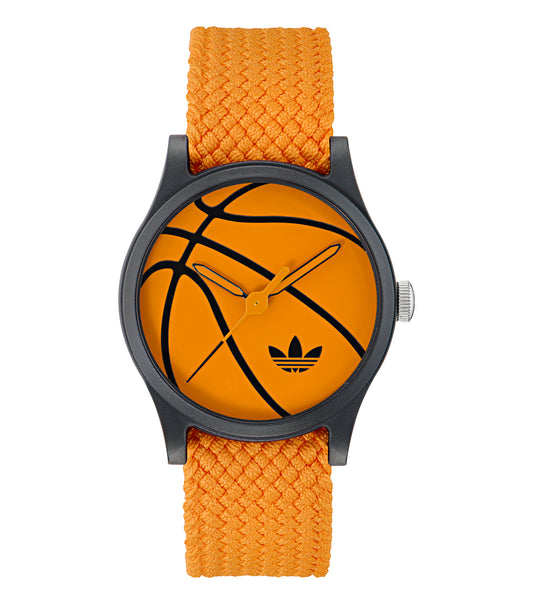 Black Resin Case Orange Dial Orange Nylon Strap
