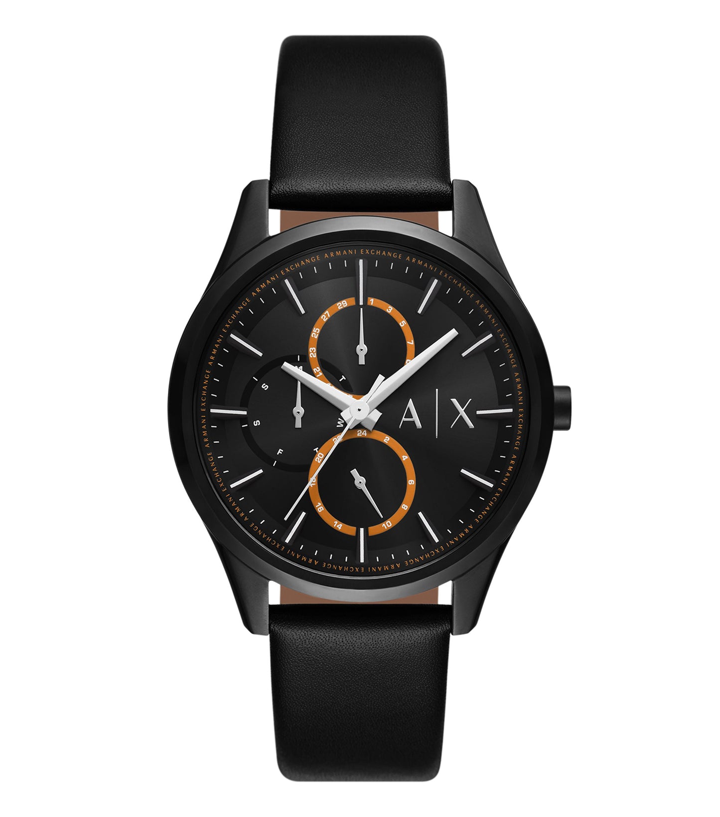 Armani Exchange quartz watch, AX1886 model, silver-tone face and bracelet, stylishly angled at 42 degrees showcasing elegance.