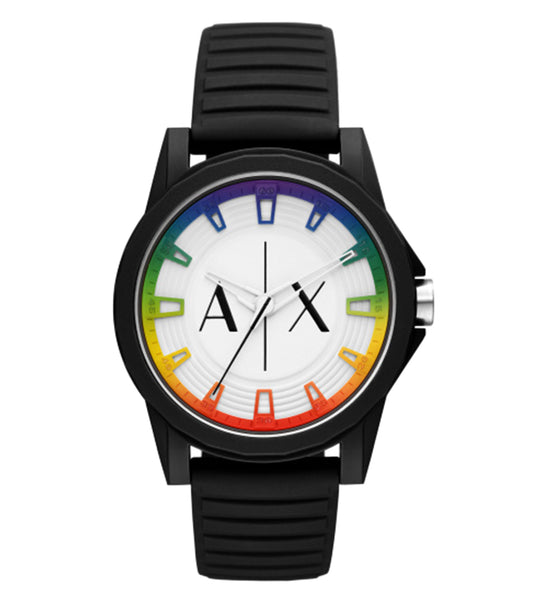  Armani Exchange Men's Watch in outerbanks color, side angle showcasing sleek design and elegant silver strap details