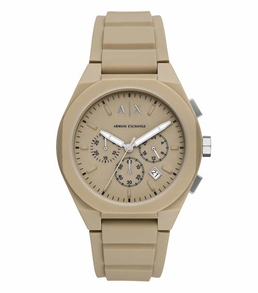 Armani Exchange gold watch, AX4162 model, elegant front angle, highlighting refined texture and classic design.