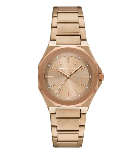 Armani Exchange watch AX4616 in silvery tone, angled view showcasing sleek stainless steel band and minimalist dial design.