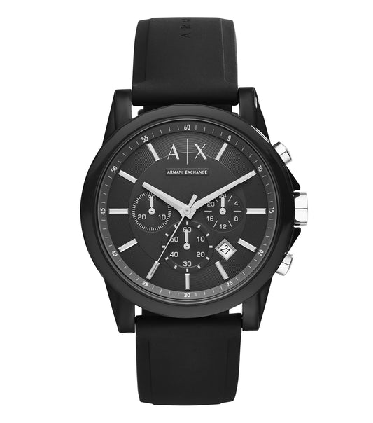 Armani Exchange sleek none color watch, AX1326, 45-degree angle, modern minimalist design, textured bezel, steel strap
