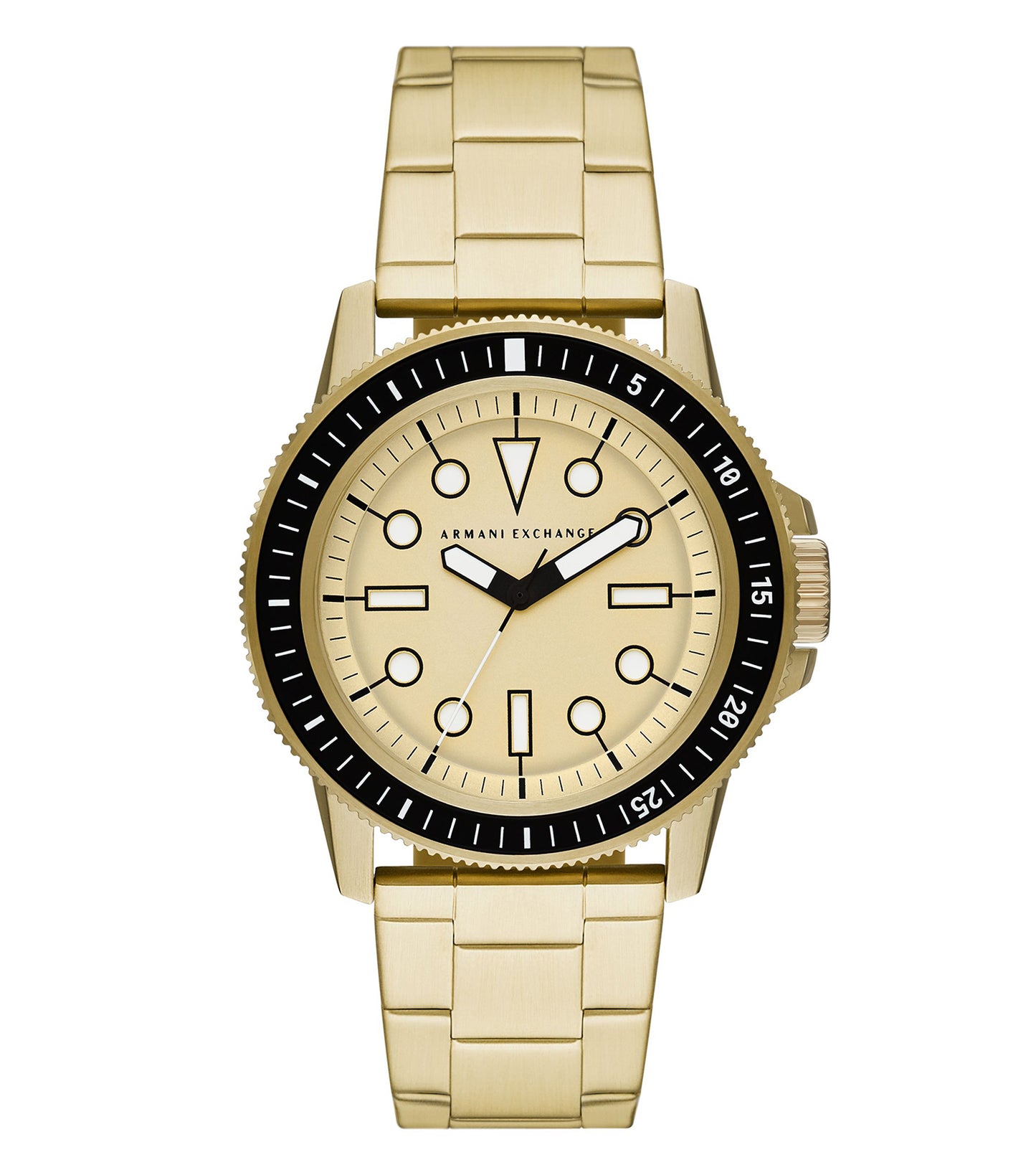 Armani Exchange classic watch in versatile color, showcasing a sleek round dial with a side-profile angle, perfect for style enthusiasts.