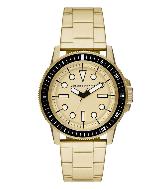 Armani Exchange classic watch in versatile color, showcasing a sleek round dial with a side-profile angle, perfect for style enthusiasts.