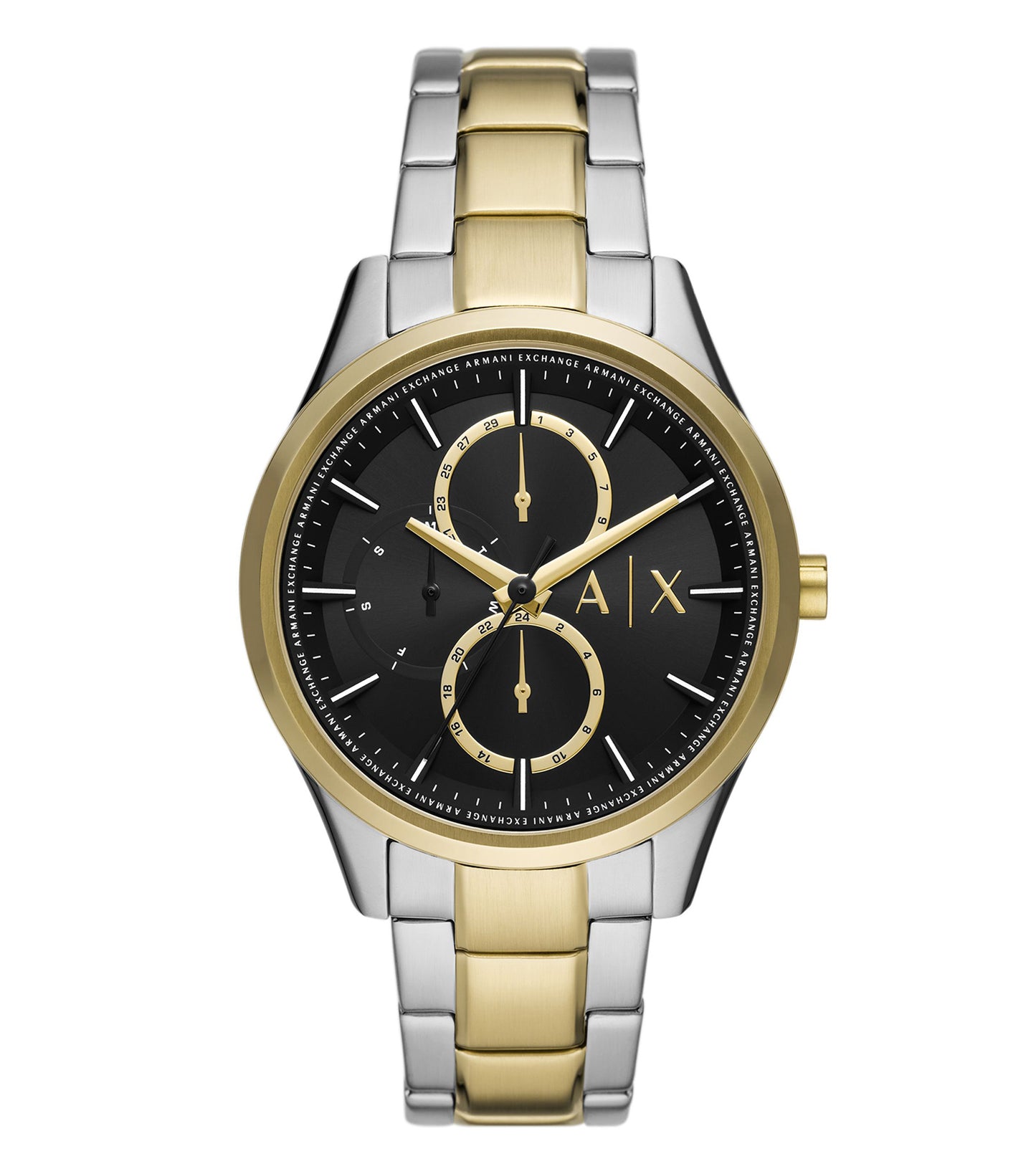 Armani Exchange watch in black, model AX1865, showcased at a 42-degree angle, combining sophistication and minimalist design.