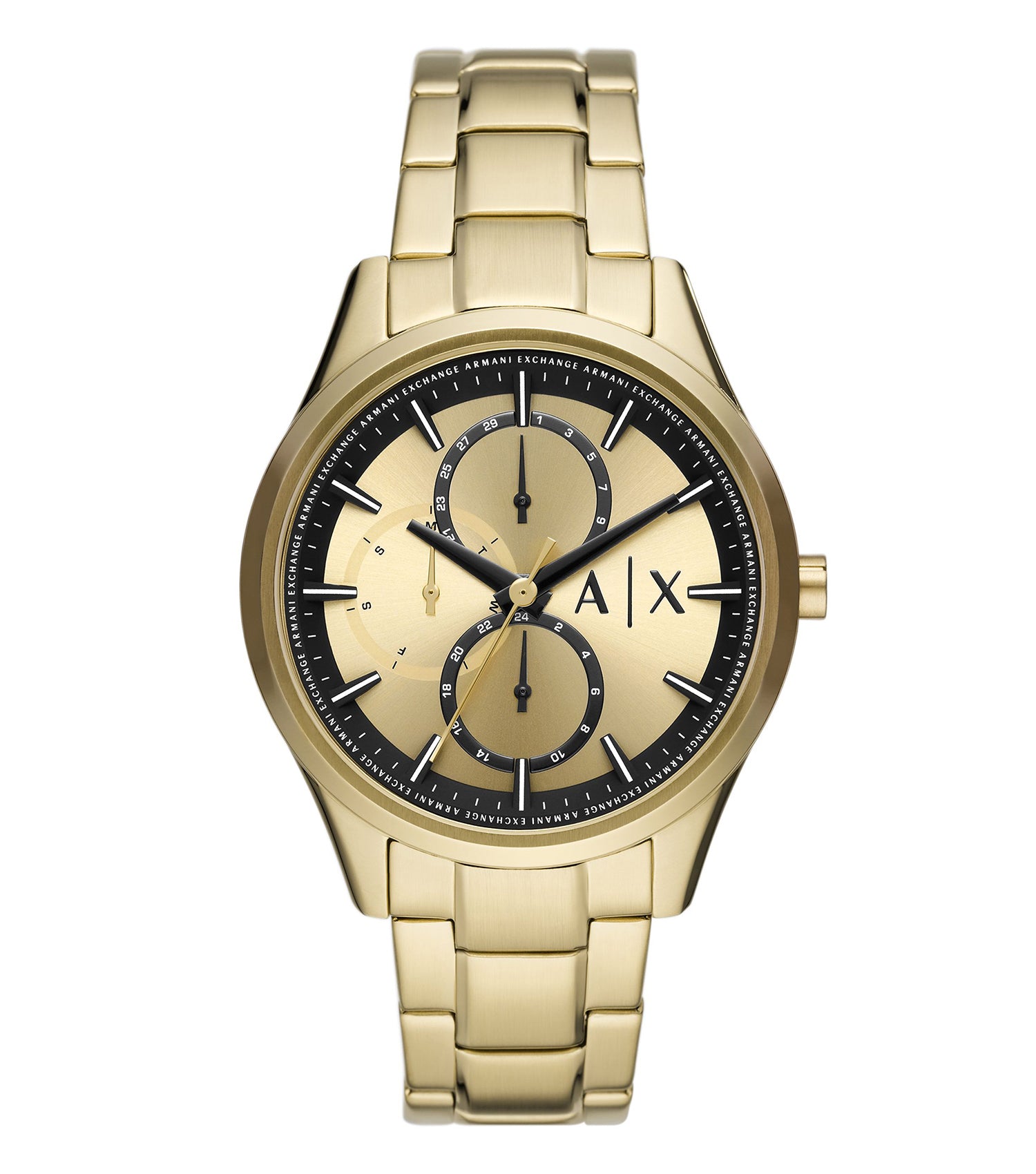 Stylish Armani Exchange Quartz watch in silver, displayed at an elegant angle highlighting its luxurious design and precision craftsmanship.