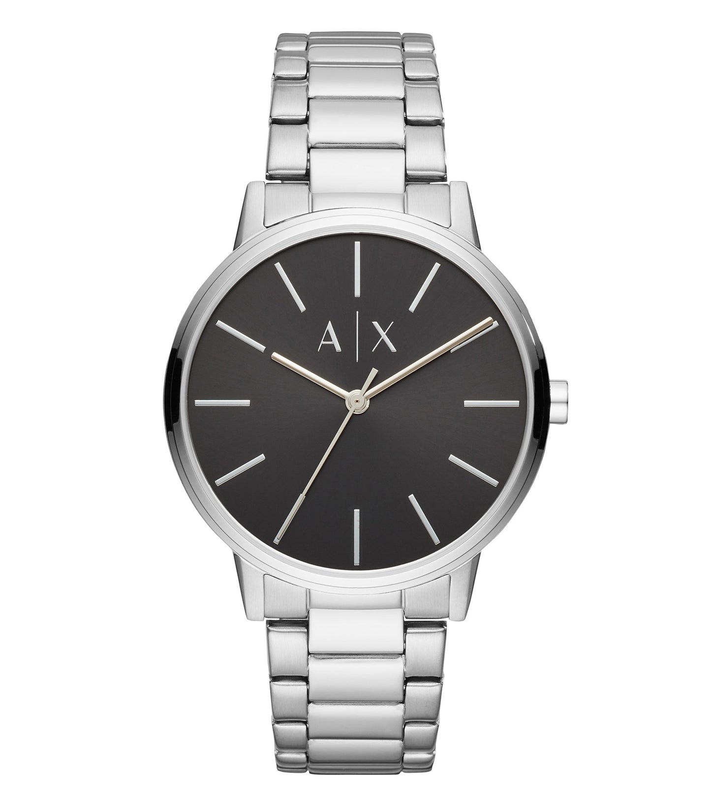 Armani Exchange quartz watch AX2700, silver tone, stylish close-up angle showcasing minimalistic design and elegant dial.