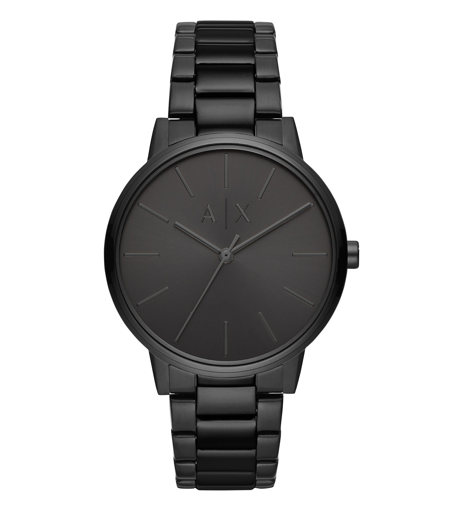 Armani Exchange quartz watch in elegant beige from a side angle, showcasing a minimalist dial and sleek strap design.